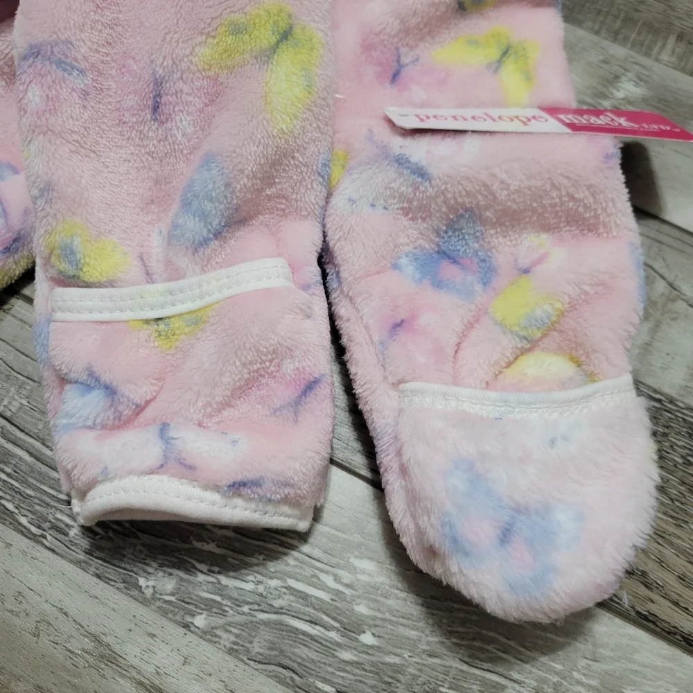 New Baby Girl Soft Sherpa Long-Sleeve Hooded Jumpsuit Pink Butterfly 6/9 Months